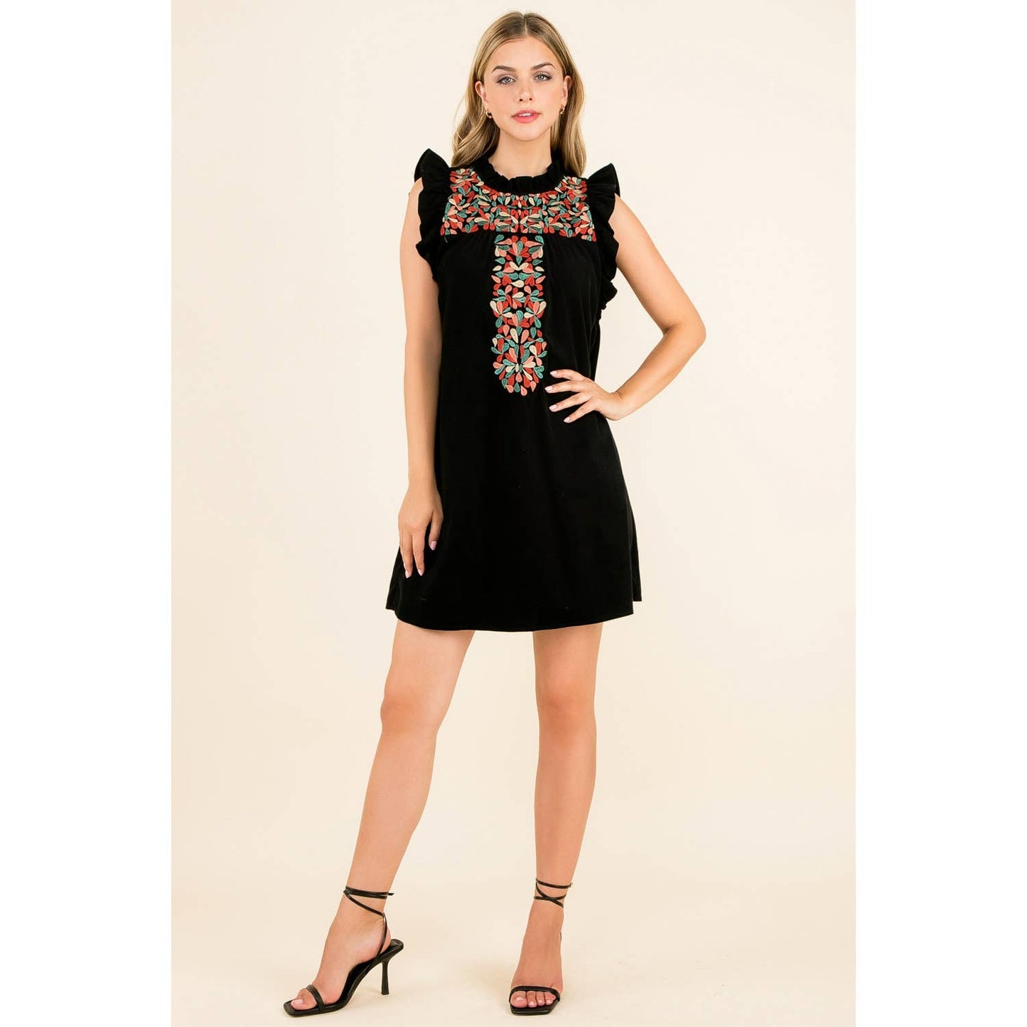 Embroidered Corduroy Dress