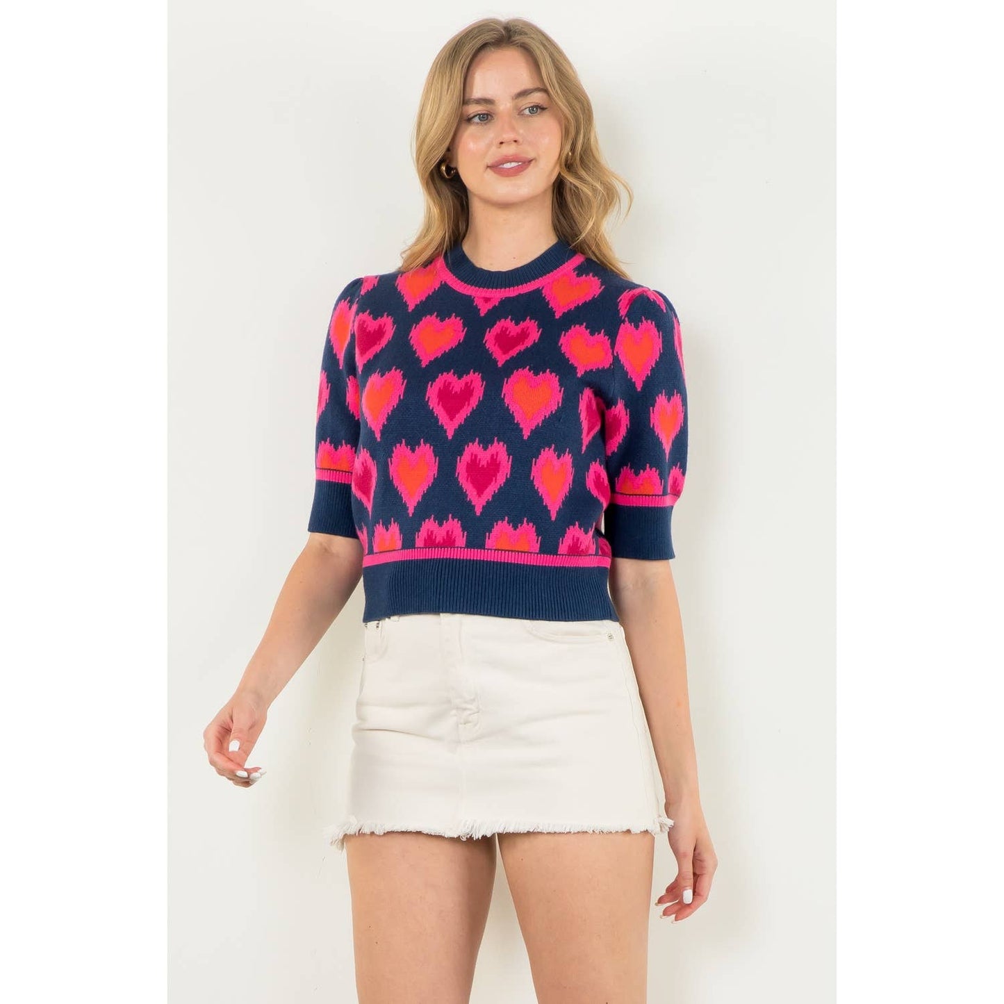 Heart Knit Short Sleeve Top