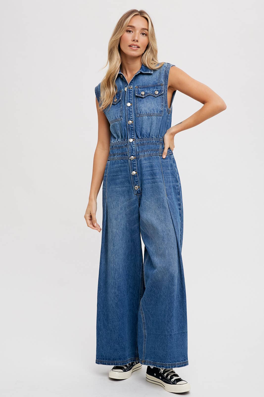 Denim Sleeveless Shirt Jumpsuit