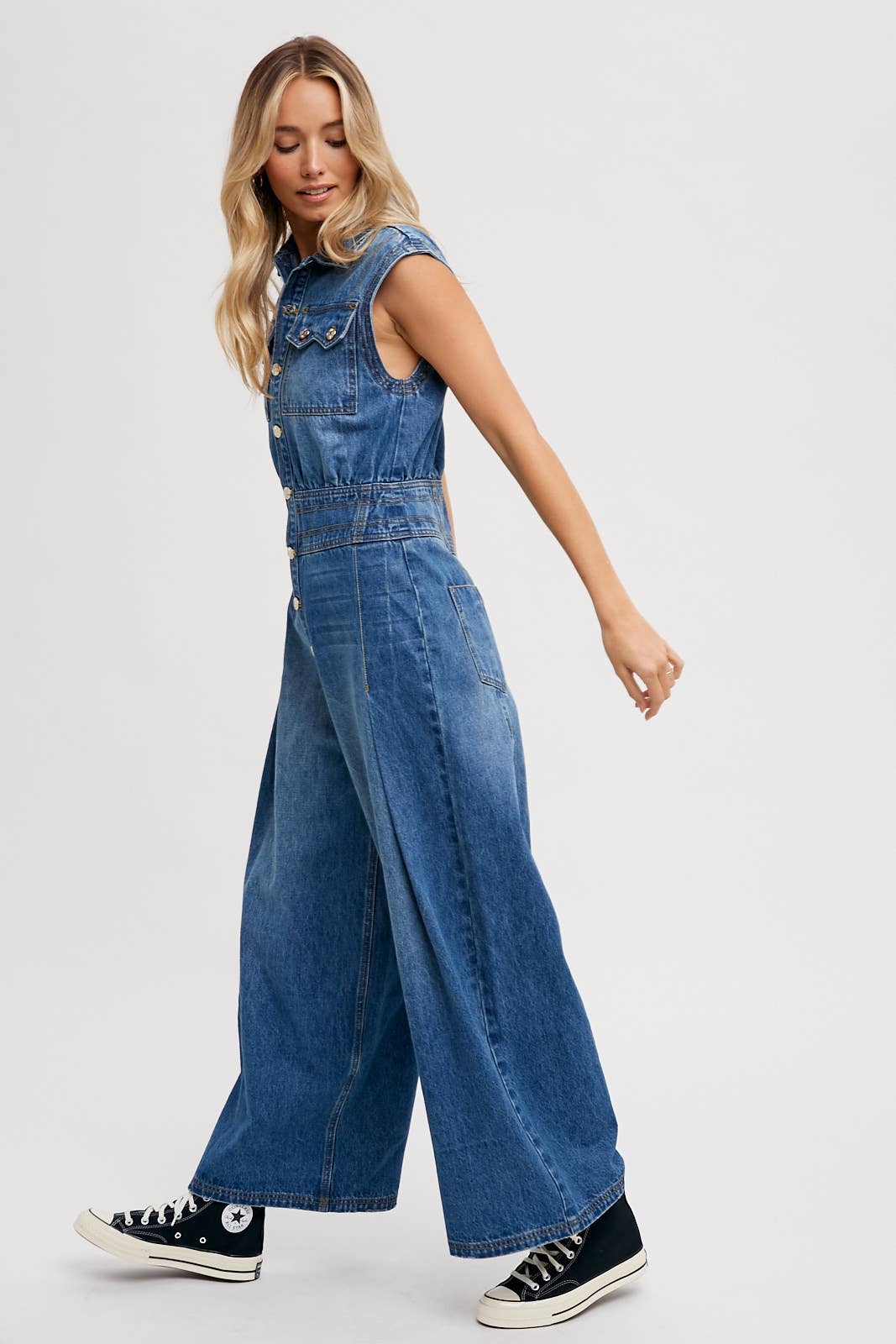 Denim Sleeveless Shirt Jumpsuit