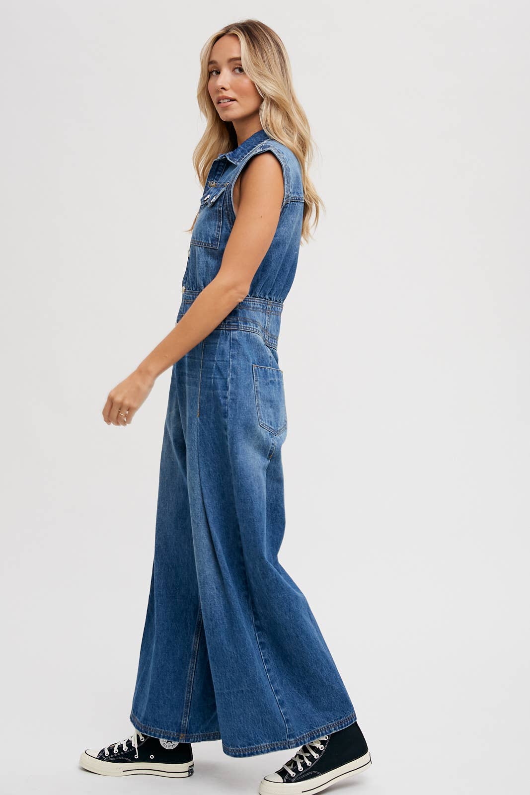 Denim Sleeveless Shirt Jumpsuit