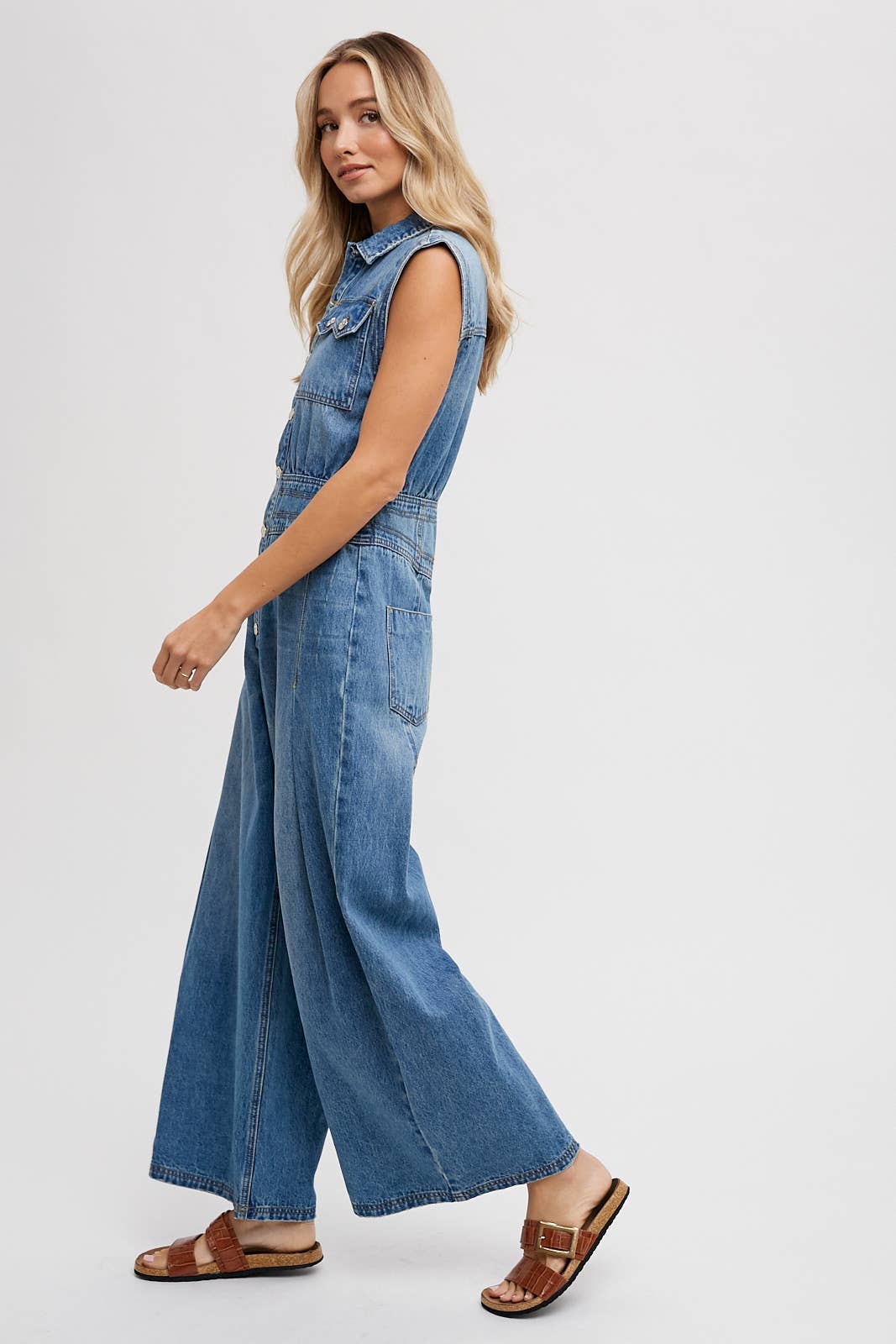 Denim Sleeveless Shirt Jumpsuit