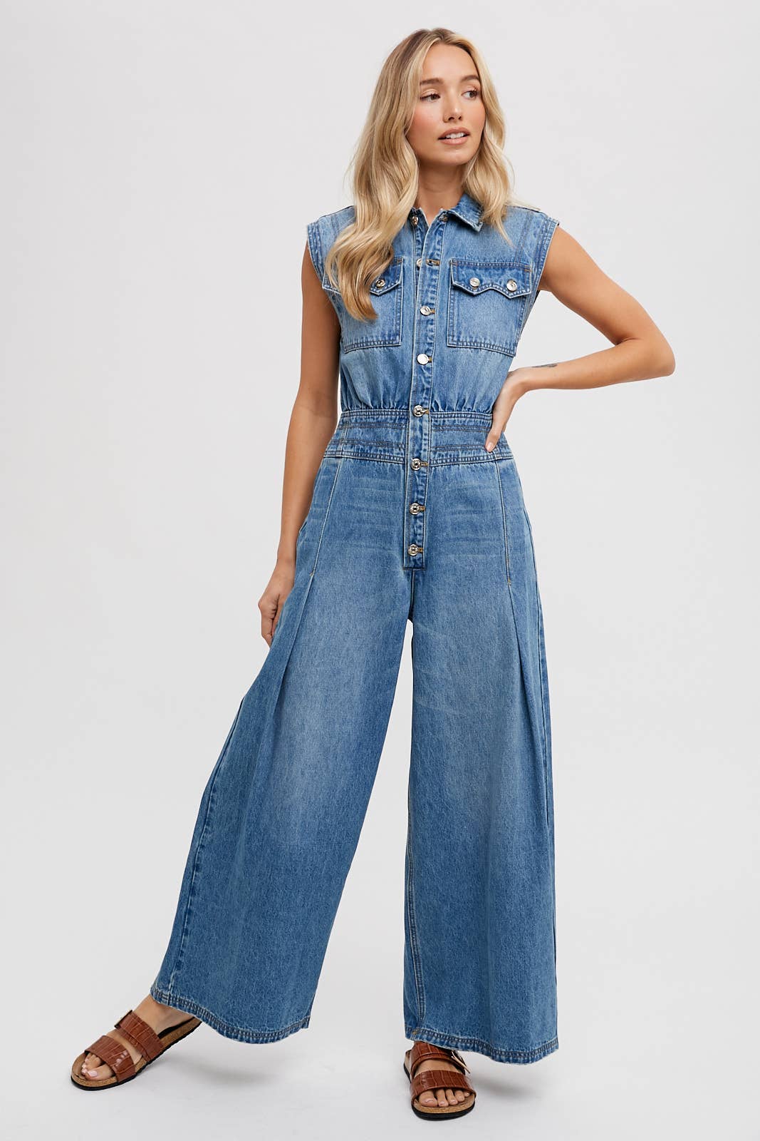 Denim Sleeveless Shirt Jumpsuit