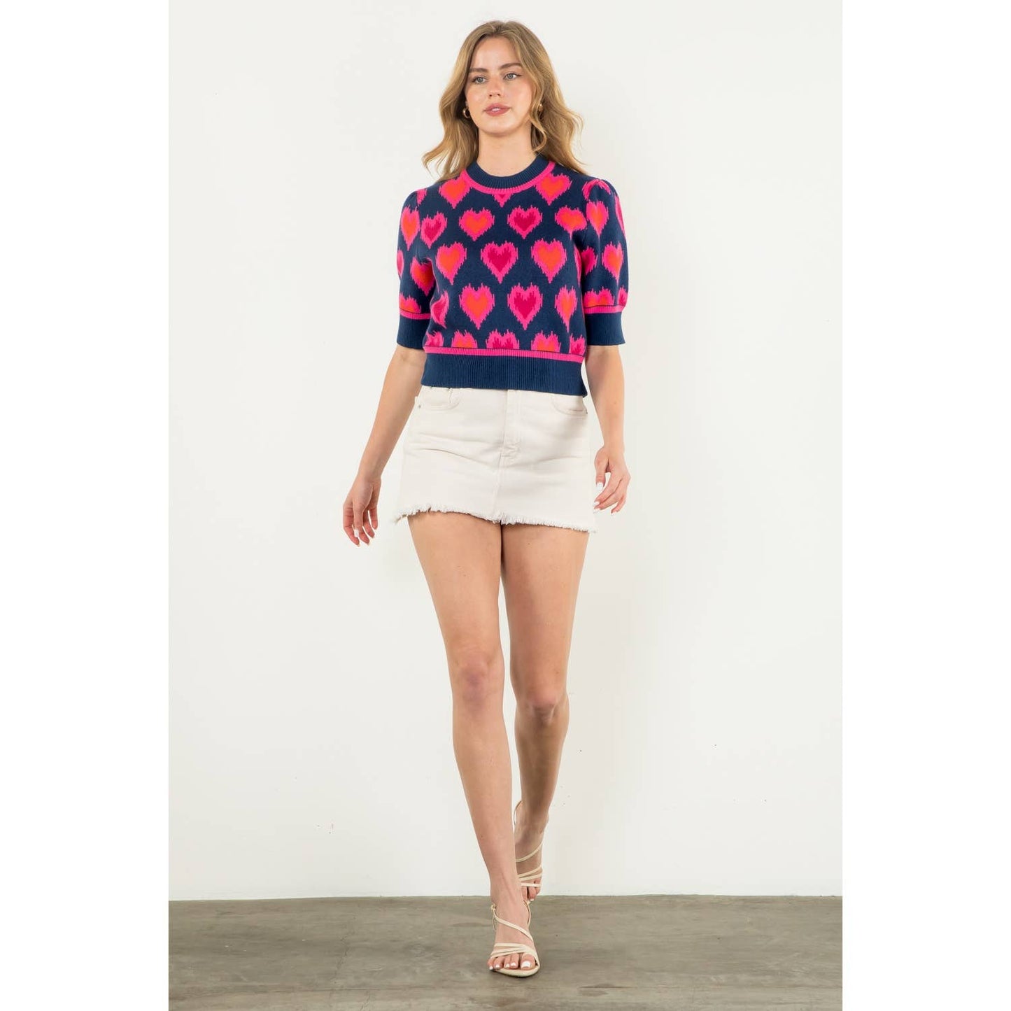 Heart Knit Short Sleeve Top