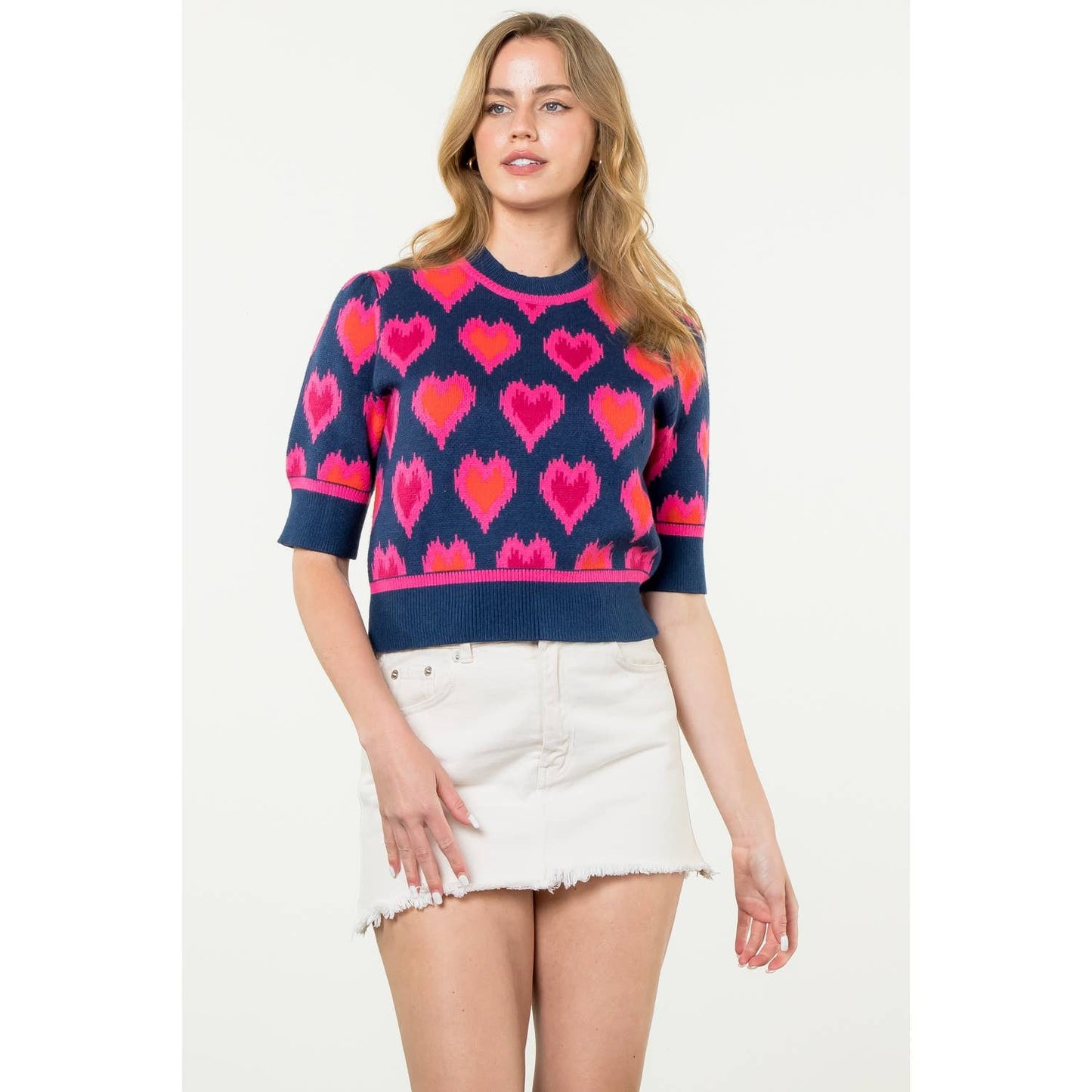 Heart Knit Short Sleeve Top