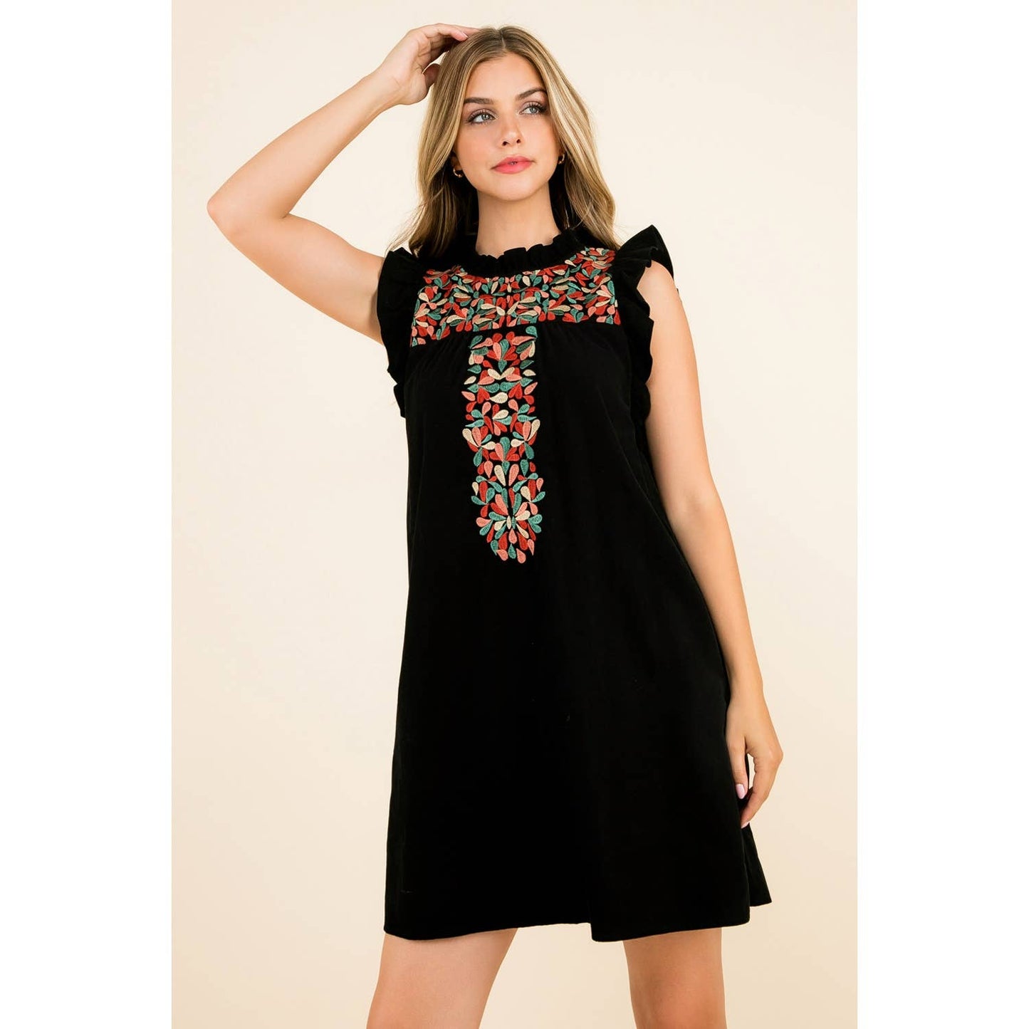 Embroidered Corduroy Dress