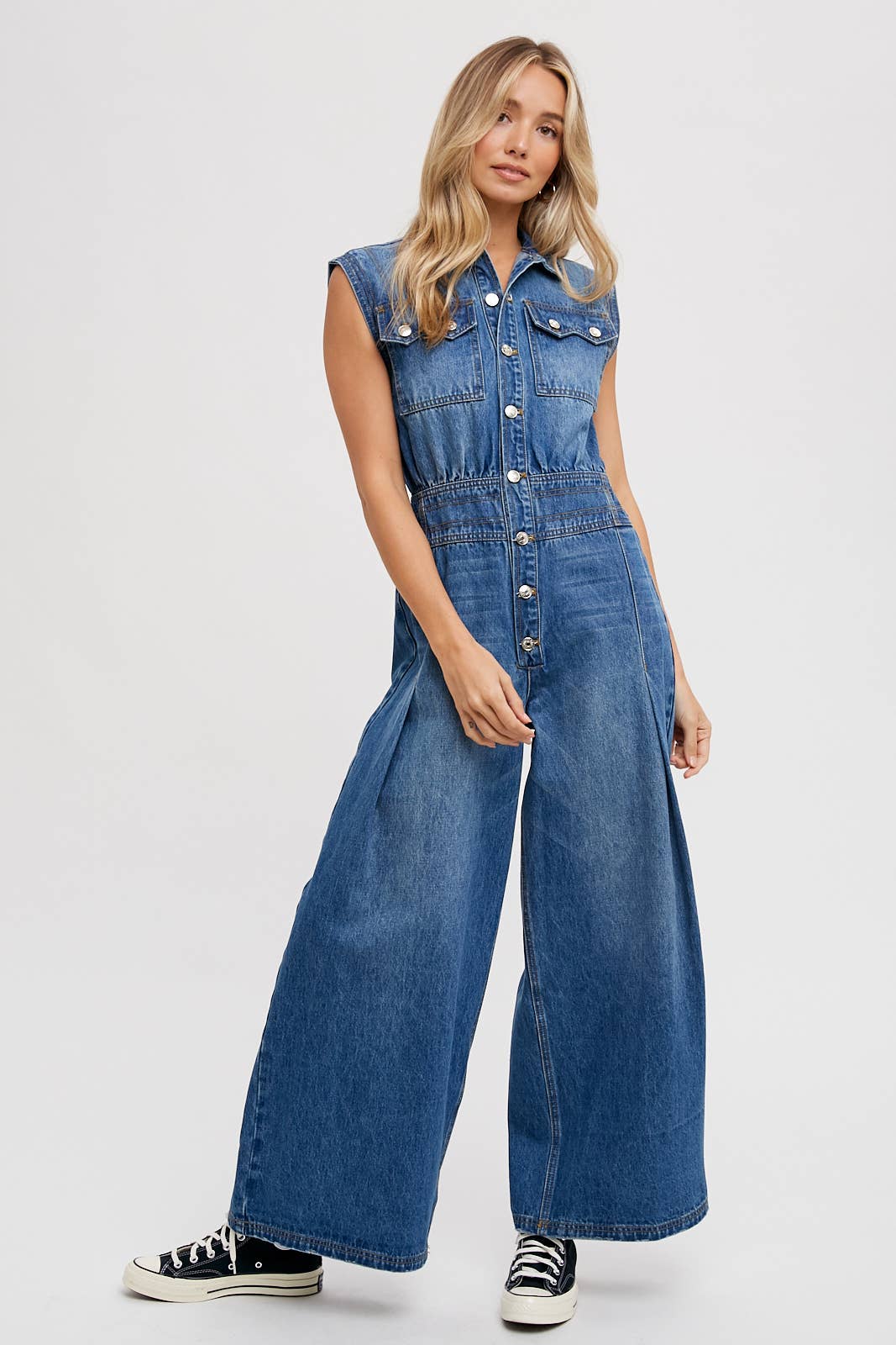 Denim Sleeveless Shirt Jumpsuit