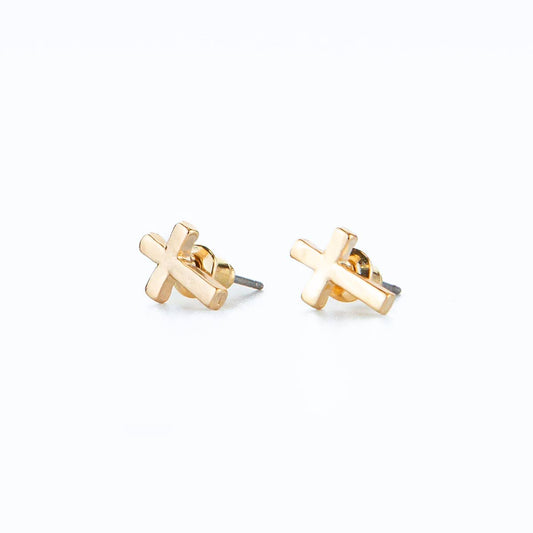 Cross Stud Earrings Gold