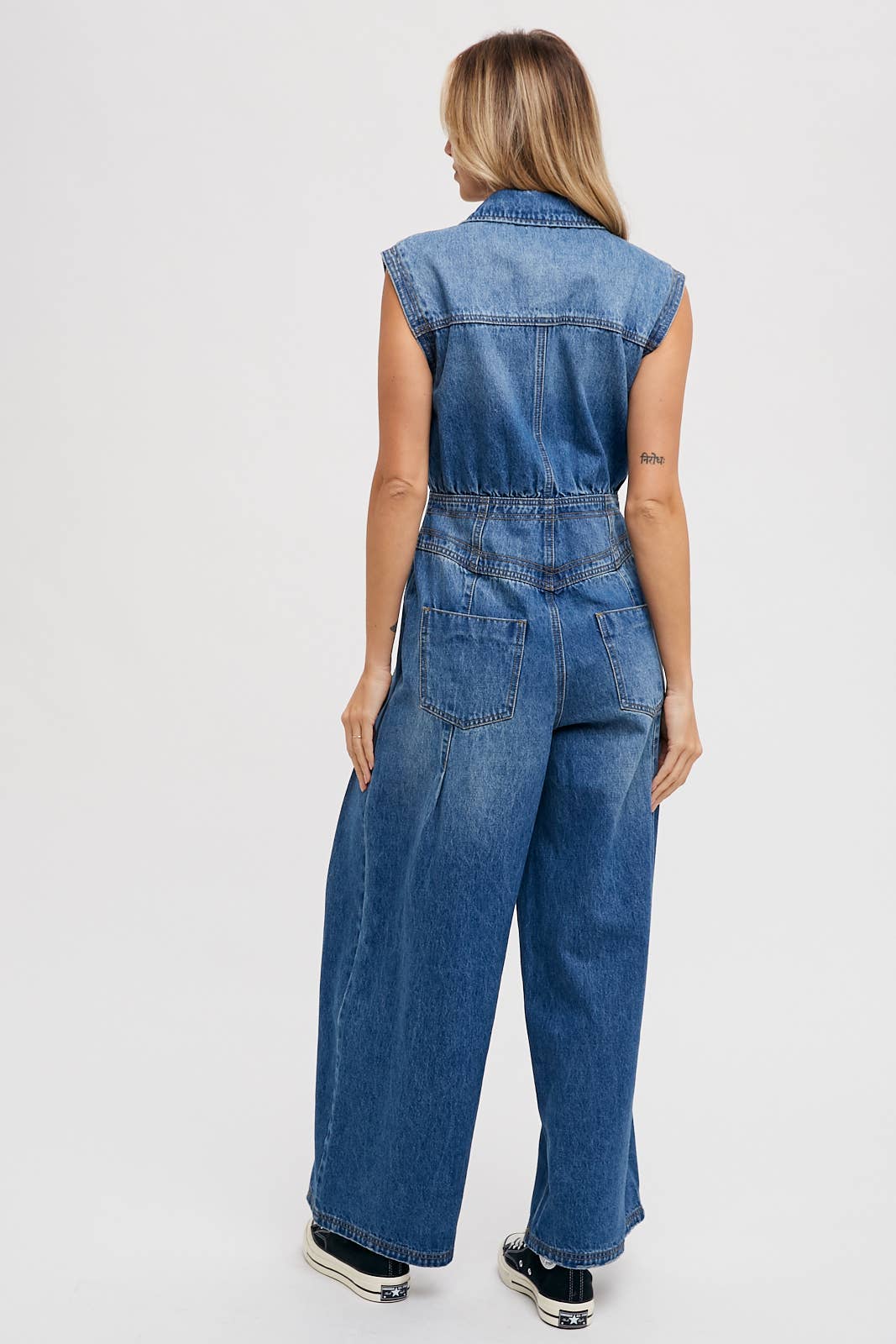 Denim Sleeveless Shirt Jumpsuit