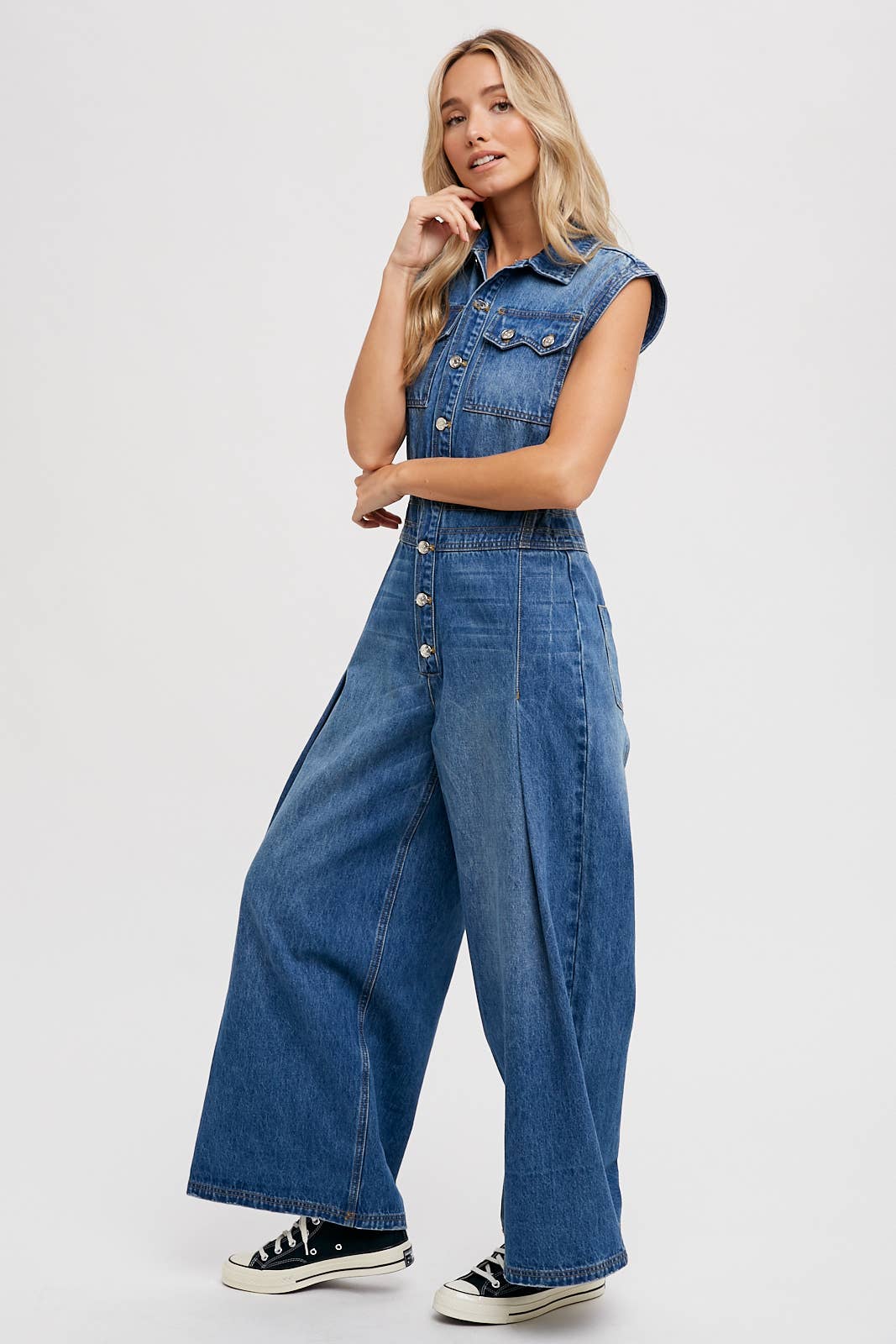 Denim Sleeveless Shirt Jumpsuit