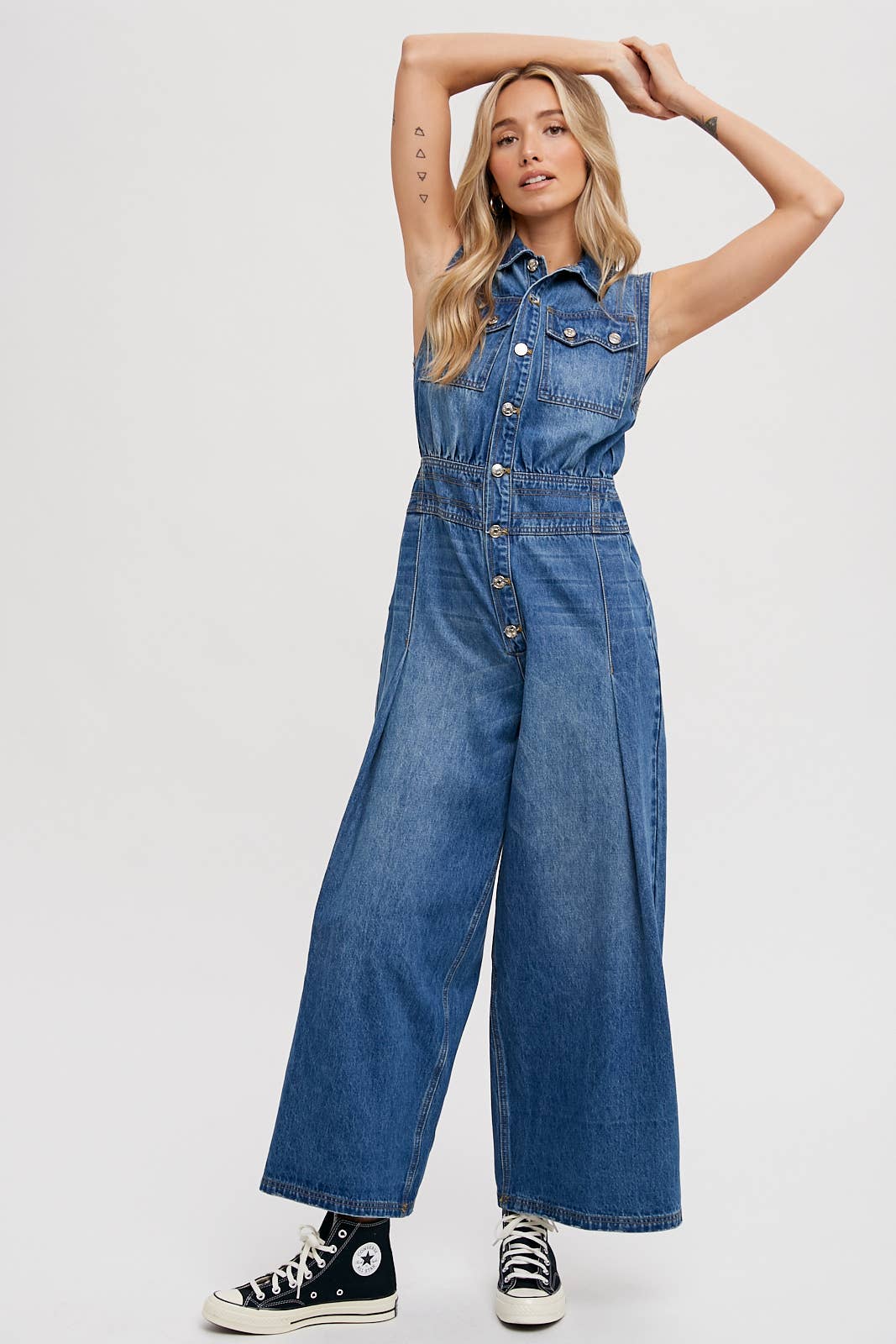 Denim Sleeveless Shirt Jumpsuit