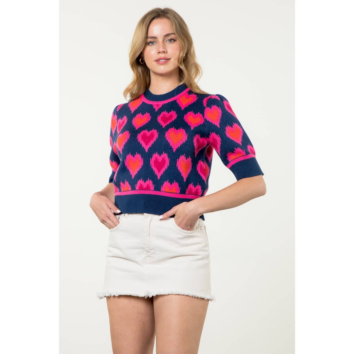 Heart Knit Short Sleeve Top