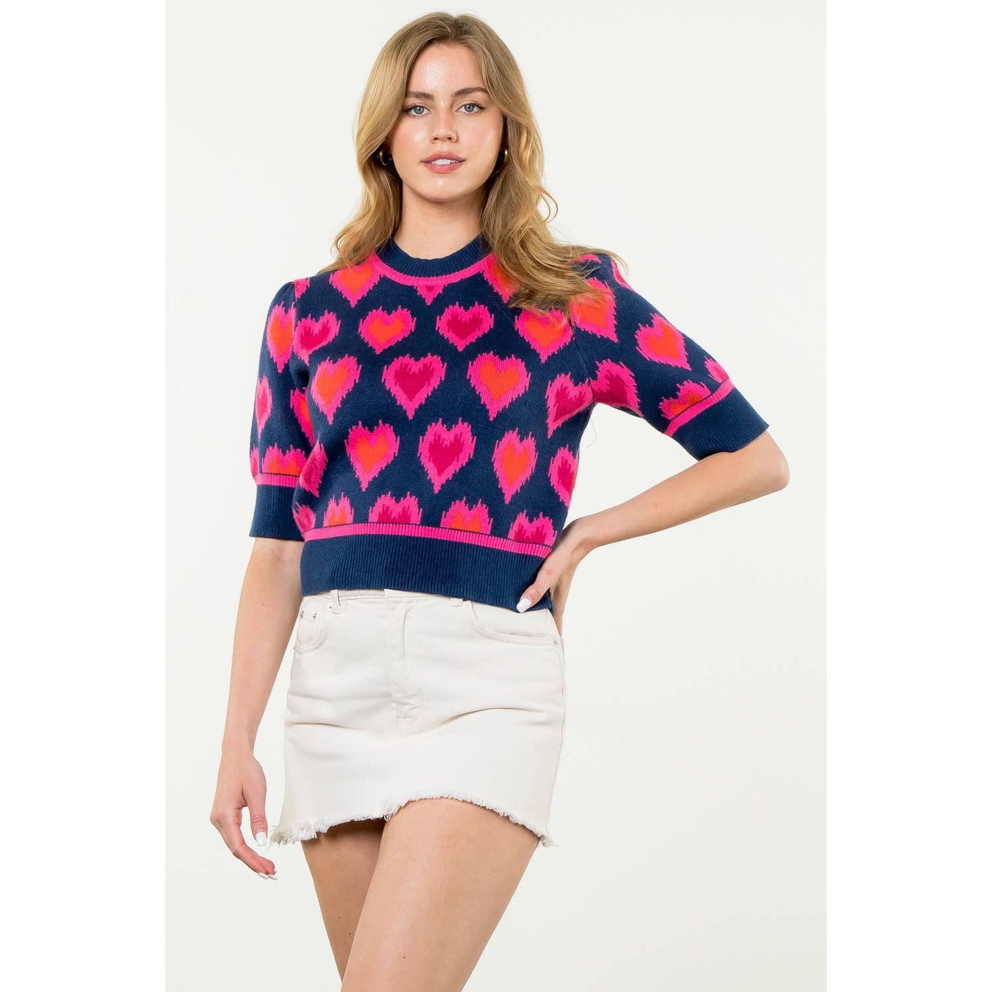 Heart Knit Short Sleeve Top