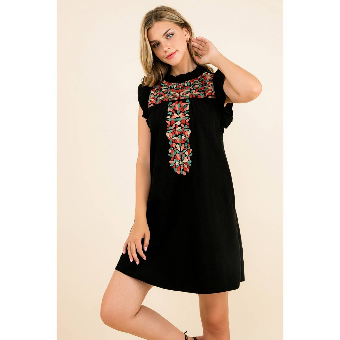 Embroidered Corduroy Dress