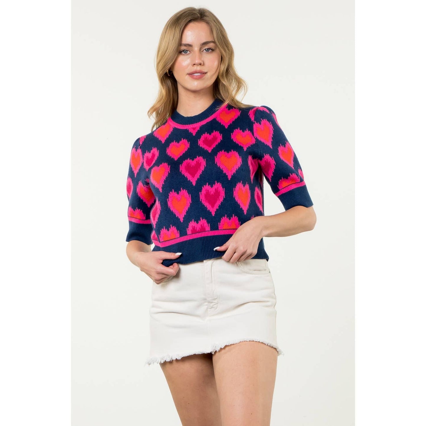 Heart Knit Short Sleeve Top