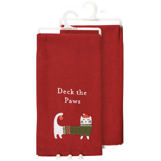 Deck the paws tea towel