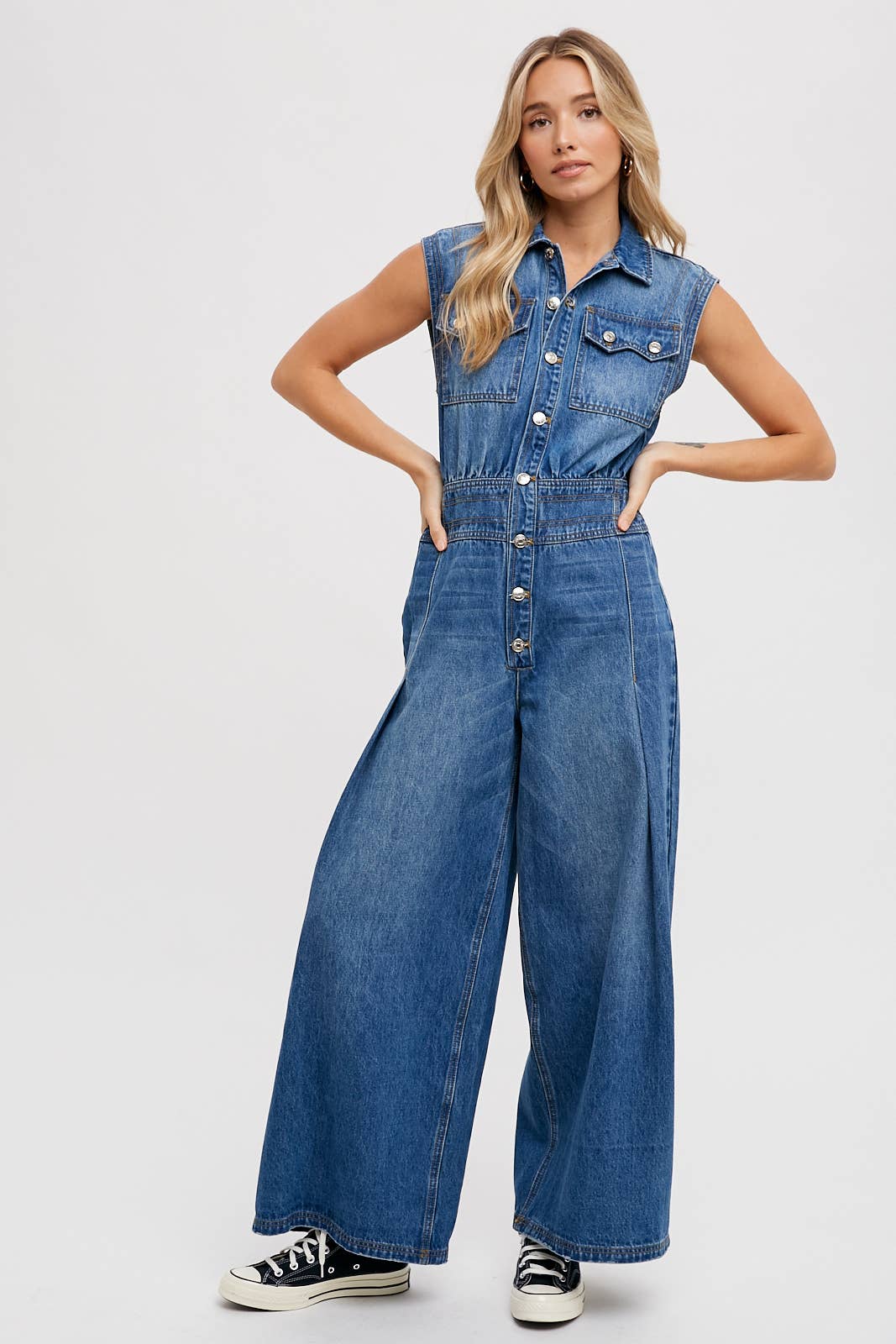 Denim Sleeveless Shirt Jumpsuit