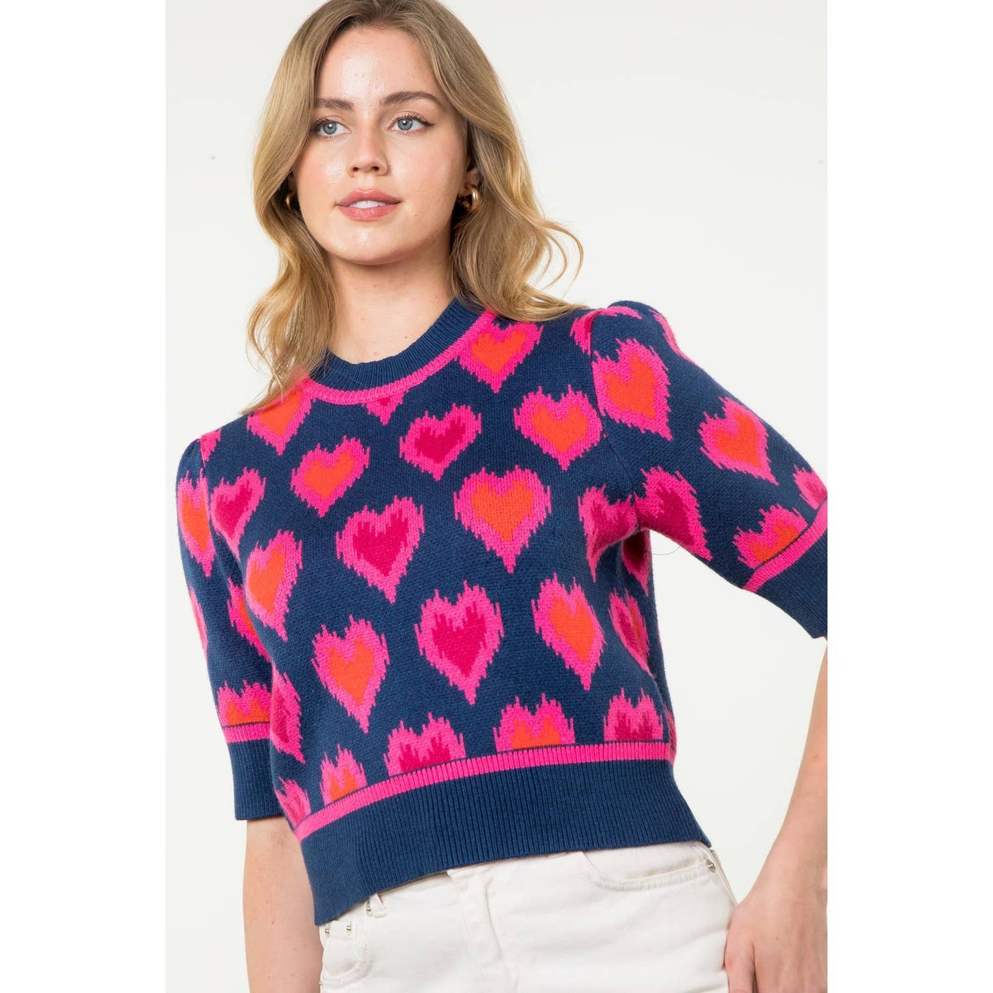 Heart Knit Short Sleeve Top