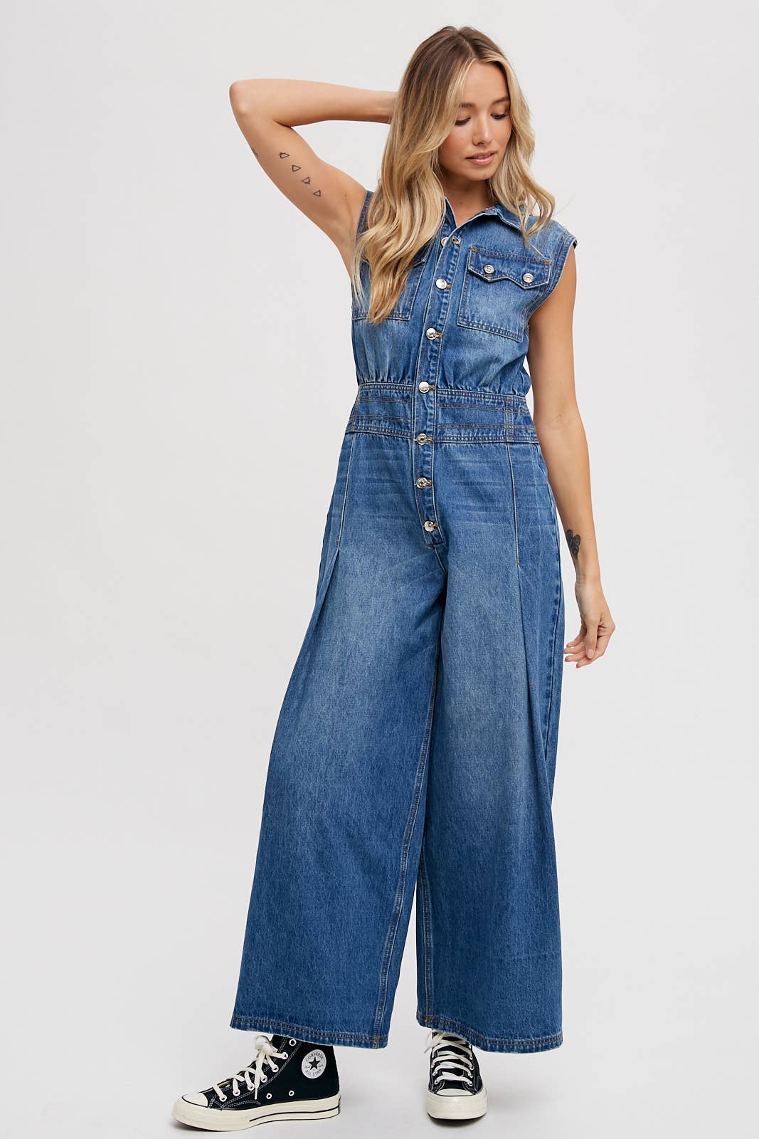 Denim Sleeveless Shirt Jumpsuit