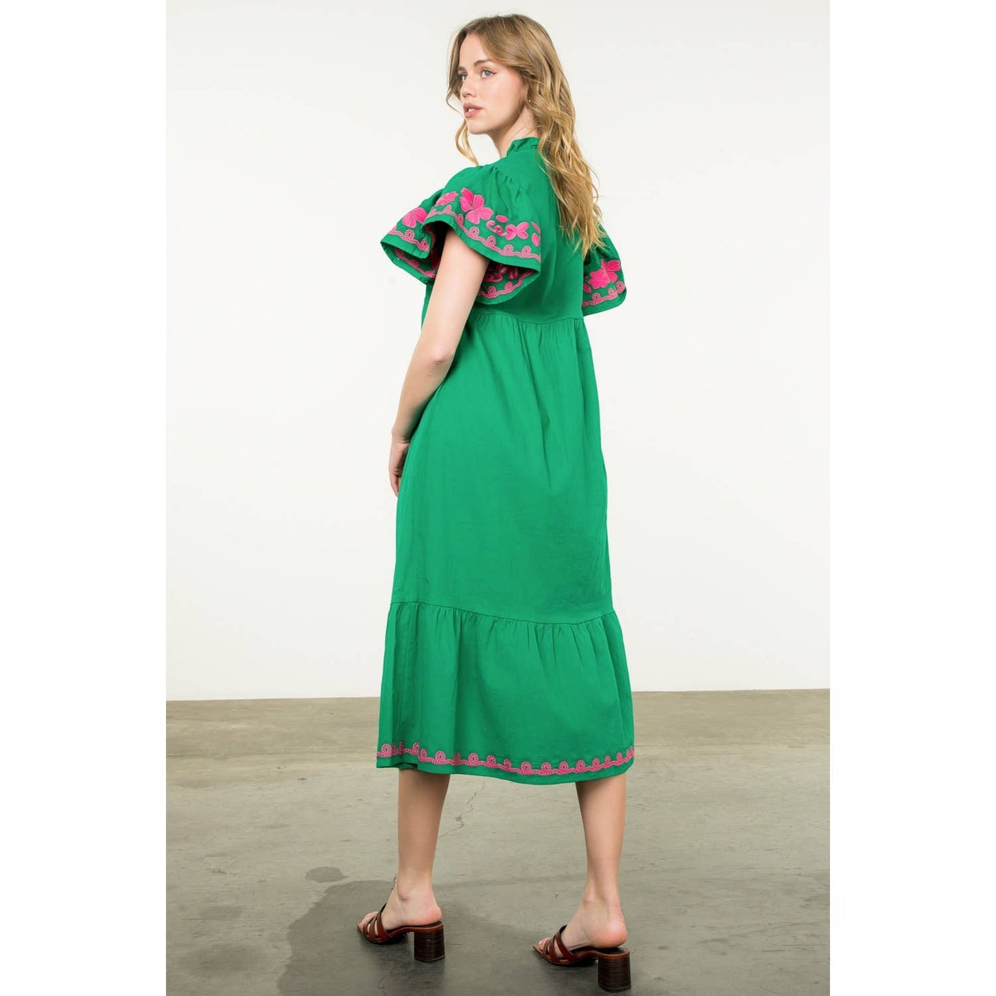 Flutter Sleeve Embroidered Detail Dress