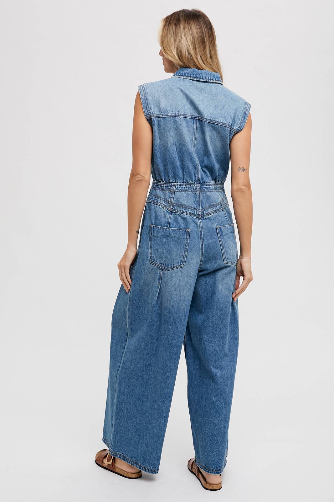 Denim Sleeveless Shirt Jumpsuit