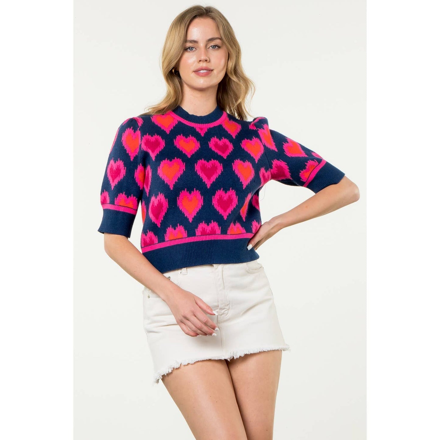 Heart Knit Short Sleeve Top