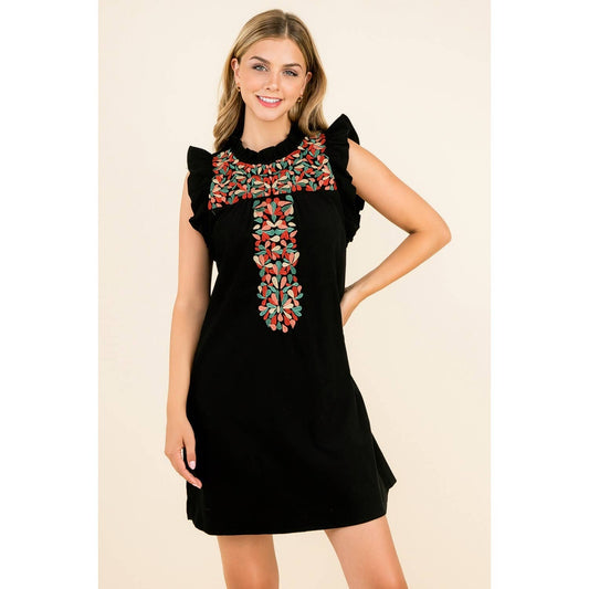 Embroidered Corduroy Dress