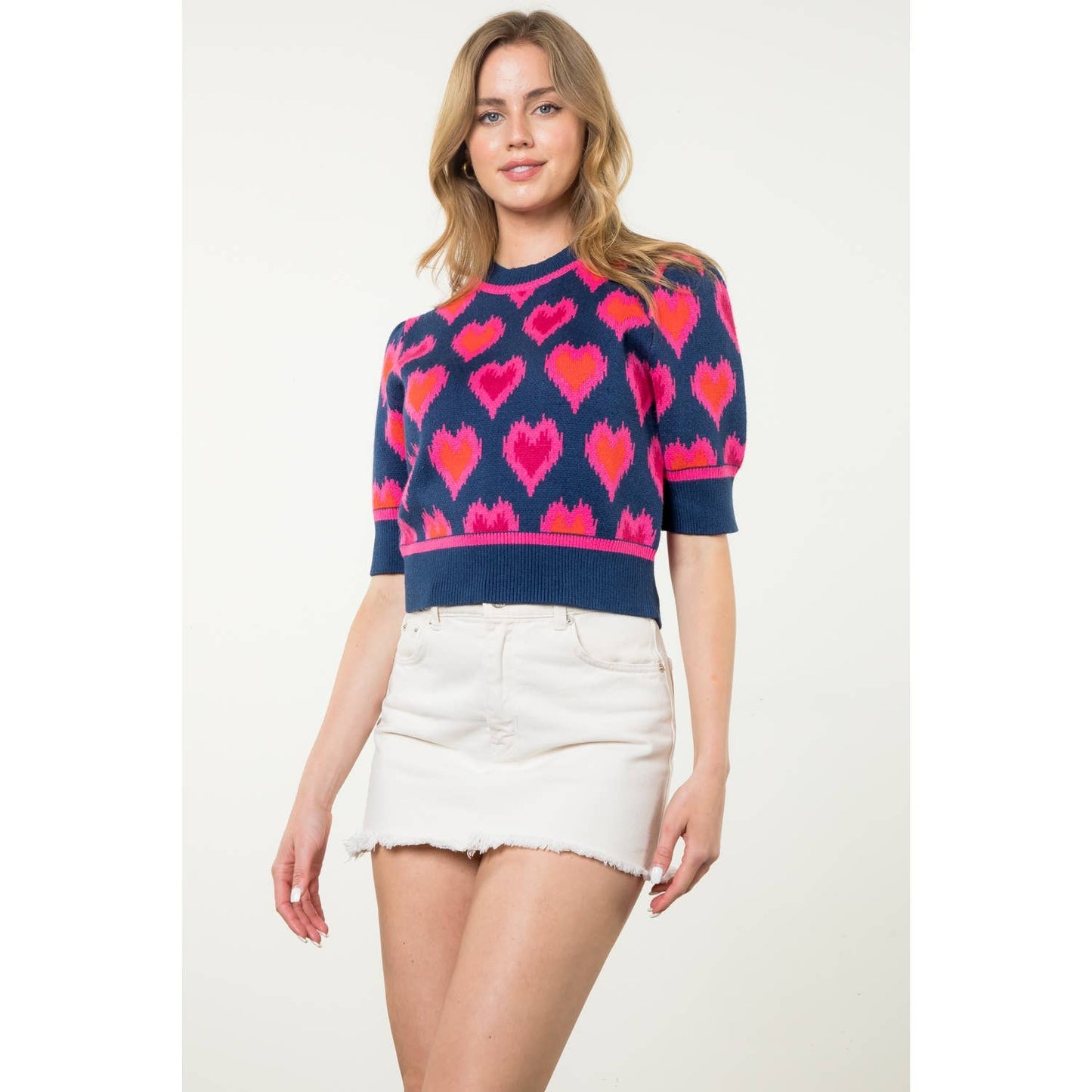 Heart Knit Short Sleeve Top