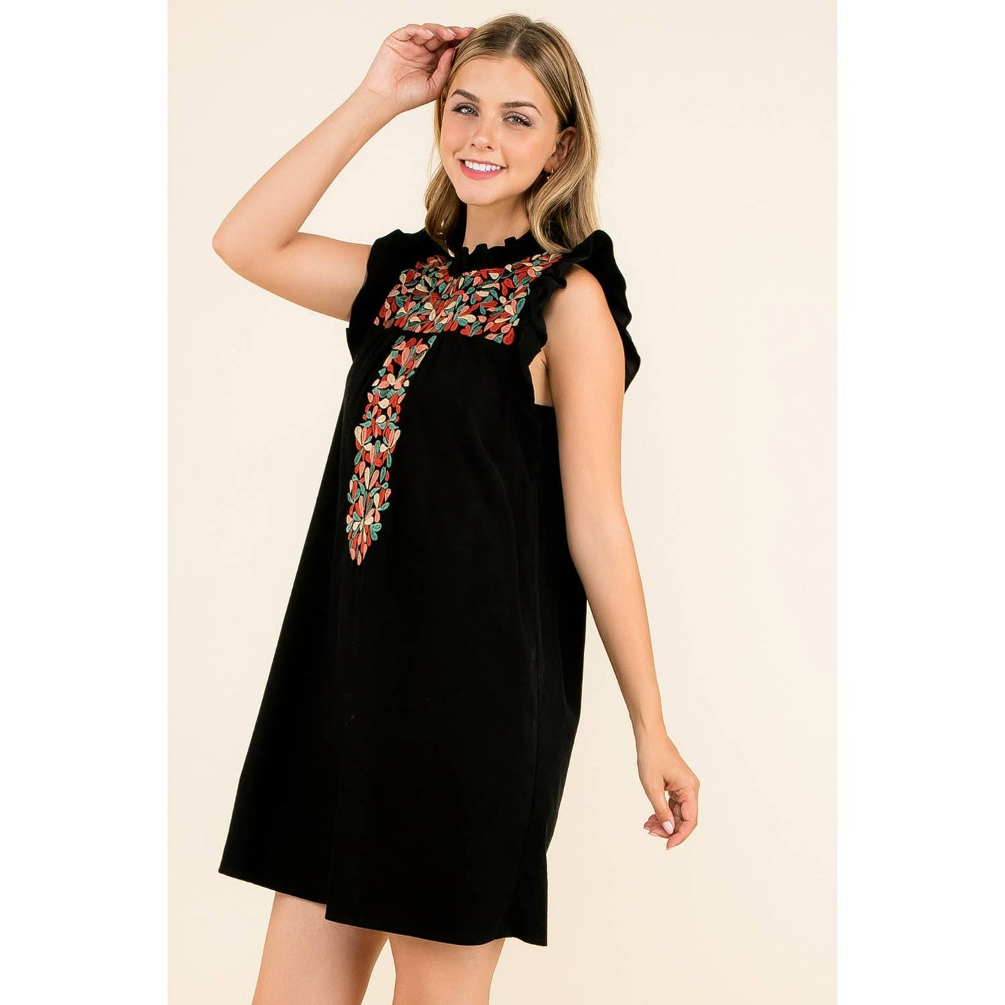 Embroidered Corduroy Dress