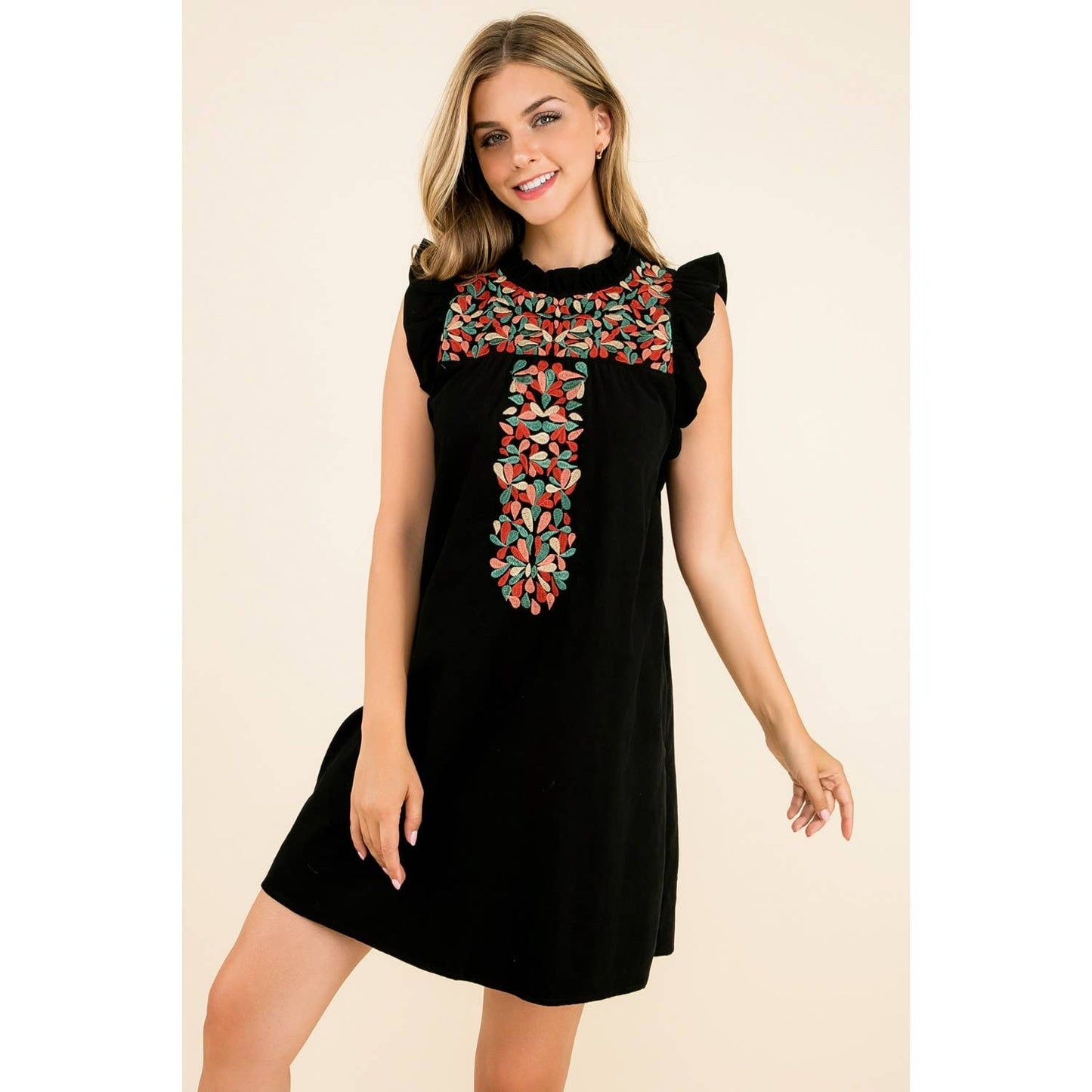 Embroidered Corduroy Dress